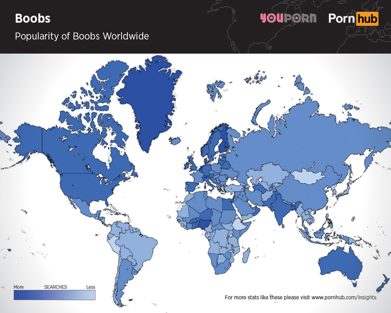 Illustration for article titled Maps show which body parts in porn are the most popular across the world